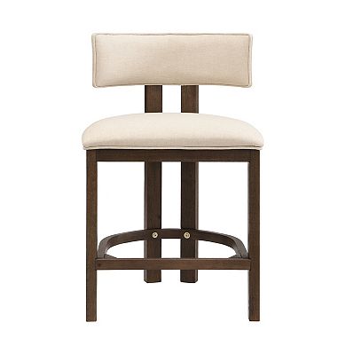 Trikiousd Set of 2 Upholstered Counter Height Bar Stools with Rubberwood Frame and Padded Seat