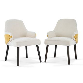 Trikiousd Set of 2 Upholstered Dining Arm Chairs with Fabric Seat and Sturdy Wood Frame
