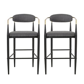 Trikiousd Set of 2 Upholstered Bar Stools with Backrest and Iron Legs