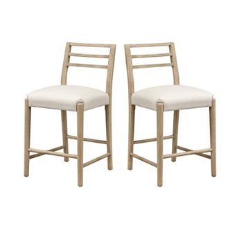 Trikiousd Set of 2 Farmhouse Ladder Back Upholstered Bar Stools with Rubberwood Frame