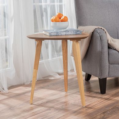 Trikiousd Mid Century Round End Table with Tripod Base and Solid Rubberwood Construction