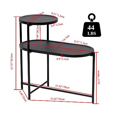 Trikiousd 2-Tier Round Side Table with Storage Shelves and Metal Frame