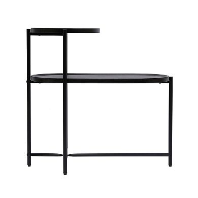 Trikiousd 2-Tier Round Side Table with Storage Shelves and Metal Frame
