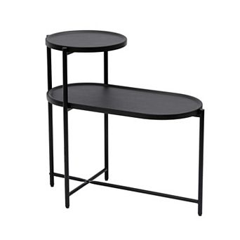 Trikiousd 2 tier Round Side Table with Storage Shelves and Metal Frame