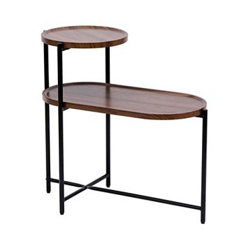 Trikiousd 2 tier Round Side Table with Storage Shelves and Metal Frame