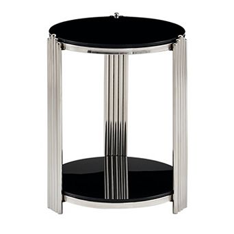 Trikiousd Round Glass End Table with 2 tier Storage and Stainless Steel Frame