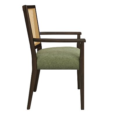 Trikiousd Rattan Back Dining Arm Chairs Set of 2 Upholstered Rubberwood Accent Chairs