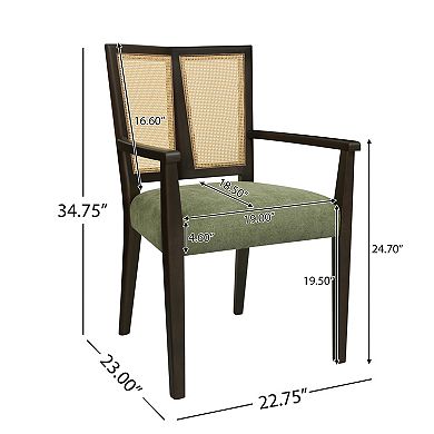 Trikiousd Rattan Back Dining Arm Chairs Set of 2 Upholstered Rubberwood Accent Chairs