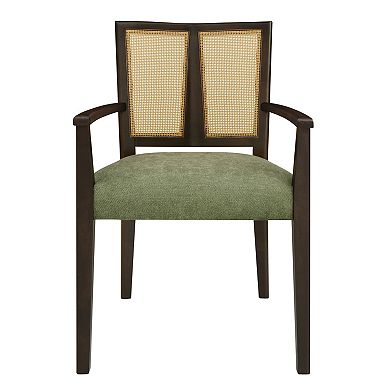 Trikiousd Rattan Back Dining Arm Chairs Set of 2 Upholstered Rubberwood Accent Chairs