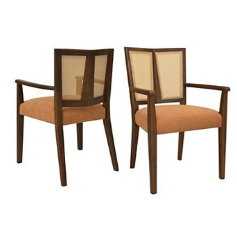 Trikiousd Rattan Back Dining Arm Chairs Set of 2 Upholstered Rubberwood Accent Chairs
