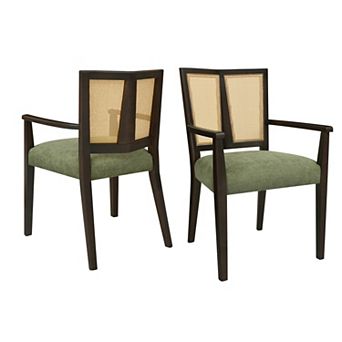 Trikiousd Rattan Back Dining Arm Chairs Set of 2 Upholstered Rubberwood Accent Chairs