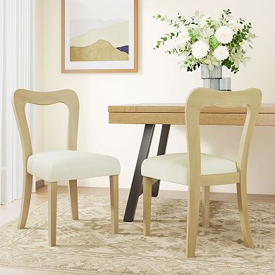 Trikiousd Contemporary Upholstered Dining Chairs Set of 2 Open Back Rubberwood Side Chairs