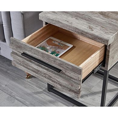 Trikiousd Contemporary Storage End Table with Drawer and Metal Base Modern Nightstand