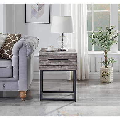 Trikiousd Contemporary Storage End Table with Drawer and Metal Base Modern Nightstand