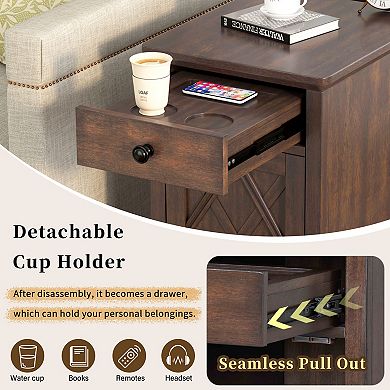 Trikiousd Charging End Table with USB Ports Drawer Storage Cabinet and Shelf