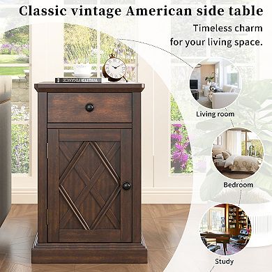 Trikiousd Charging End Table with USB Ports Drawer Storage Cabinet and Shelf
