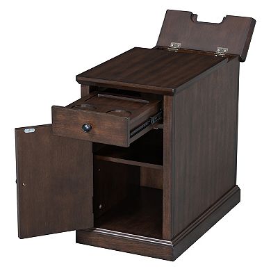 Trikiousd Charging End Table with USB Ports Drawer Storage Cabinet and Shelf