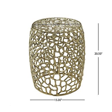 Trikiousd Handcrafted Aluminum Drum End Table with Open Mesh Design Modern Accent Table