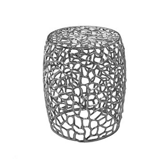 Trikiousd Handcrafted Aluminum Drum End Table with Open Mesh Design Modern Accent Table