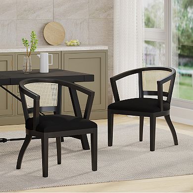 Trikiousd Cane Back Dining Arm Chairs Set of 2 Upholstered Rubberwood Accent Chairs