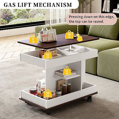Trikiousd Adjustable Lift Top End Table with Wheels 360掳 Rotating Tabletop and Storage