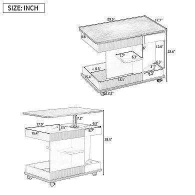 Trikiousd Adjustable Lift Top End Table with Wheels 360掳 Rotating Tabletop and Storage