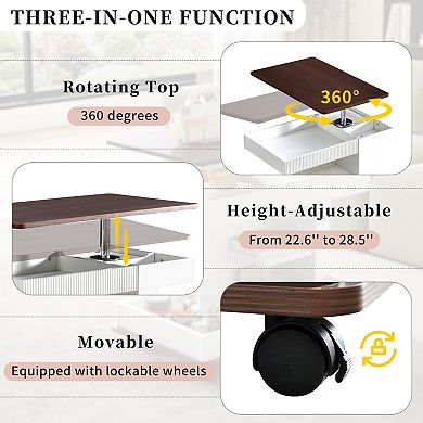 Trikiousd Adjustable Lift Top End Table with Wheels 360掳 Rotating Tabletop and Storage