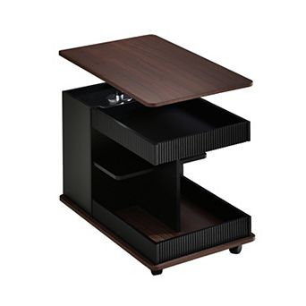 Trikiousd Adjustable Lift Top End Table with Wheels 360掳 Rotating Tabletop and Storage