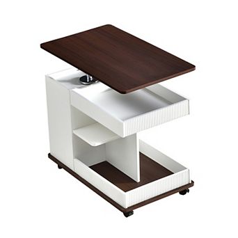 Trikiousd Adjustable Lift Top End Table with Wheels 360掳 Rotating Tabletop and Storage
