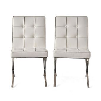 Trikiousd Modern Tufted Dining Chairs Set of 2 Upholstered Side Chairs with Stainless Steel X-Base