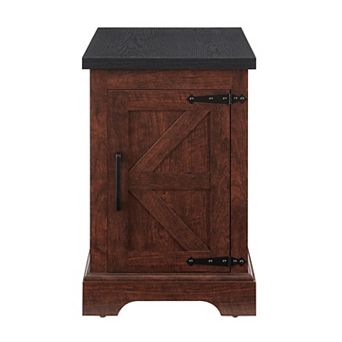 Trikiousd End Table with Barn Door and Adjustable Shelf Rustic Nightstand Storage Cabinet