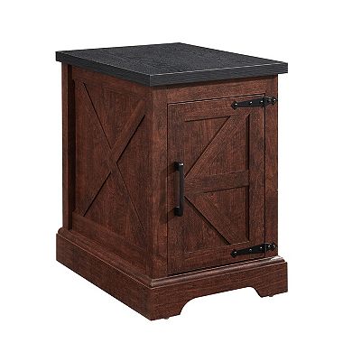 Trikiousd End Table with Barn Door and Adjustable Shelf Rustic Nightstand Storage Cabinet