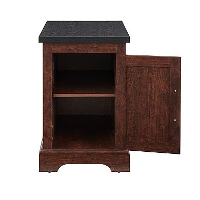 Trikiousd End Table with Barn Door and Adjustable Shelf Rustic Nightstand Storage Cabinet
