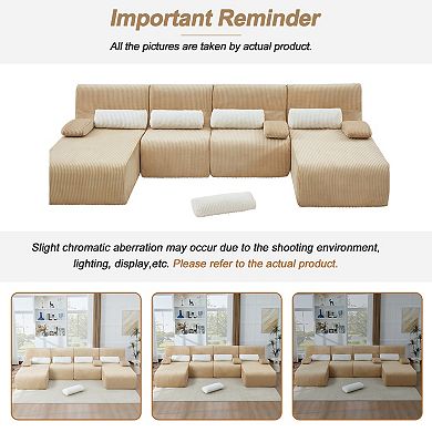Trikiousd 98" Modular L-Shaped Sectional Sofa, Deep Seat Corduroy Couch with Arm Pillows