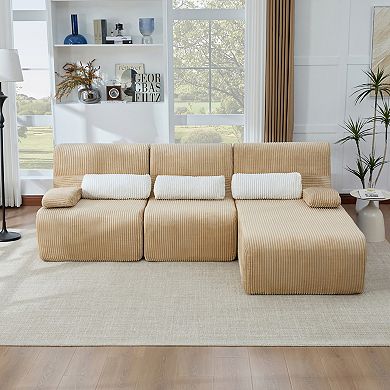 Trikiousd 98" Modular L-Shaped Sectional Sofa, Deep Seat Corduroy Couch with Arm Pillows