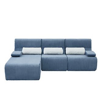 Trikiousd 98" Modular L-Shaped Sectional Sofa, Deep Seat Corduroy Couch with Arm Pillows