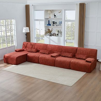 Trikiousd 161.8" Modular Oversized Sectional Sofa Corduroy L-Shaped Boneless Couch