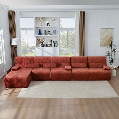 Trikiousd 161.8" Modular Oversized Sectional Sofa Corduroy L-Shaped Boneless Couch