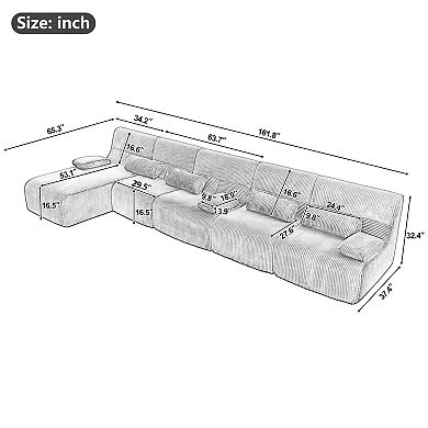 Trikiousd 161.8" Modular Oversized Sectional Sofa Corduroy L-Shaped Boneless Couch