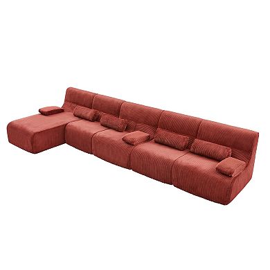 Trikiousd 161.8" Modular Oversized Sectional Sofa Corduroy L-Shaped Boneless Couch