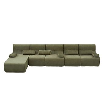 Trikiousd 161.8" Modular Oversized Sectional Sofa Corduroy L-Shaped Boneless Couch