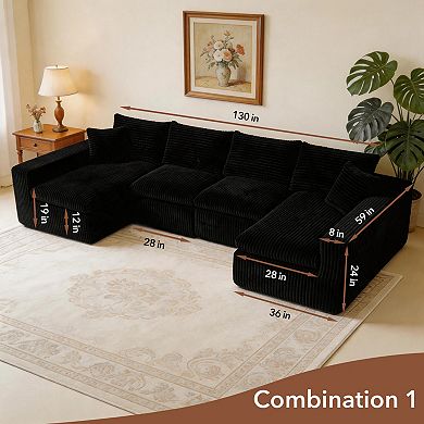 Trikiousd 130" Modular U Shaped Sectional Cloud Couch with Memory Foam Convertible Sofa