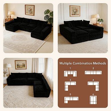Trikiousd 130" Modular U Shaped Sectional Cloud Couch with Memory Foam Convertible Sofa