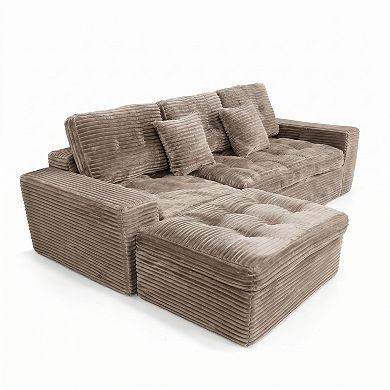 Trikiousd 106" Modular Cloud Sofa with Ottoman, Faux Rabbit Fur Velvet Sectional Couch