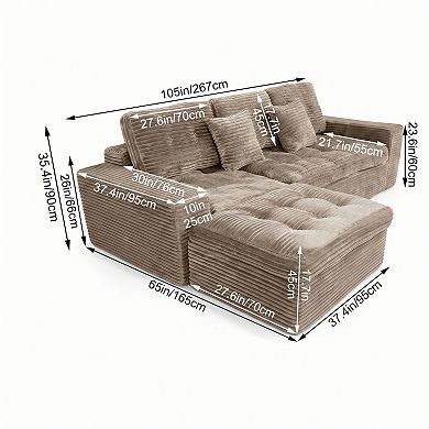 Trikiousd 106" Modular Cloud Sofa with Ottoman, Faux Rabbit Fur Velvet Sectional Couch