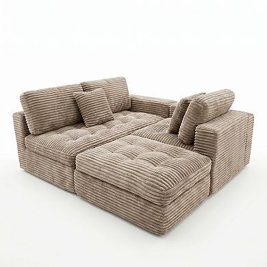 Trikiousd 106" Modular Cloud Sofa with Ottoman, Faux Rabbit Fur Velvet Sectional Couch
