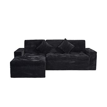 Trikiousd 106" Modular Cloud Sofa with Ottoman, Faux Rabbit Fur Velvet Sectional Couch