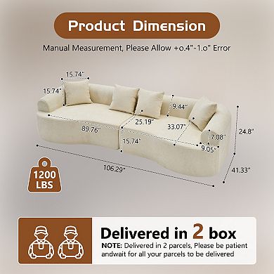 Trikiousd 108" Curved Boneless Modular Sectional Sofa, Chenille Upholstered Compression Couch