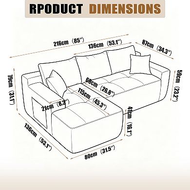 Trikiousd 85" Cloud L-Shaped Sectional Sofa Modular Couch with Chaise