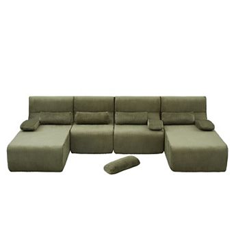 Trikiousd 132.2" Oversized U-Shaped Modular Sectional Sofa, Corduroy Couch with Arm Pillows